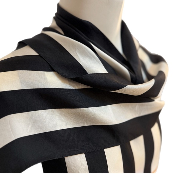 Echo Japan Silk Scarf 🇯🇵 – Black & White Stripes, Gold Stars & Polka Dots - Picture 3 of 11